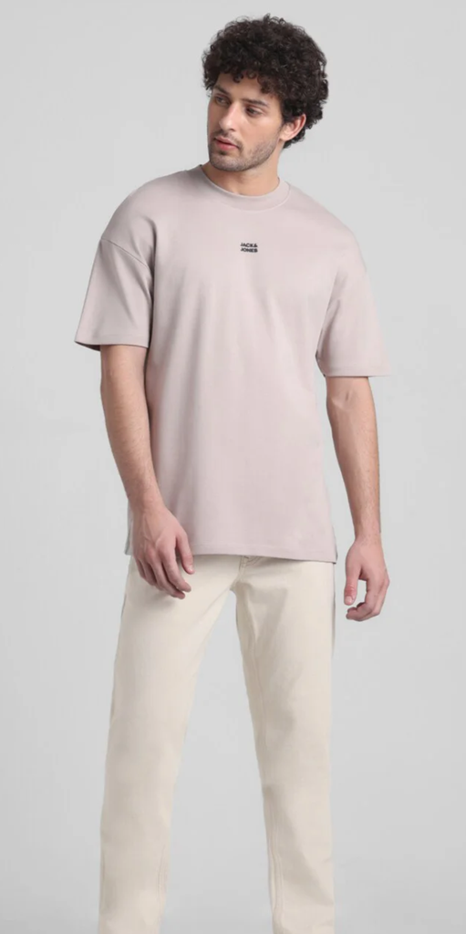 Jack & Jones Oversized Typography Printed Drop-Shoulder Cotton T-shirt